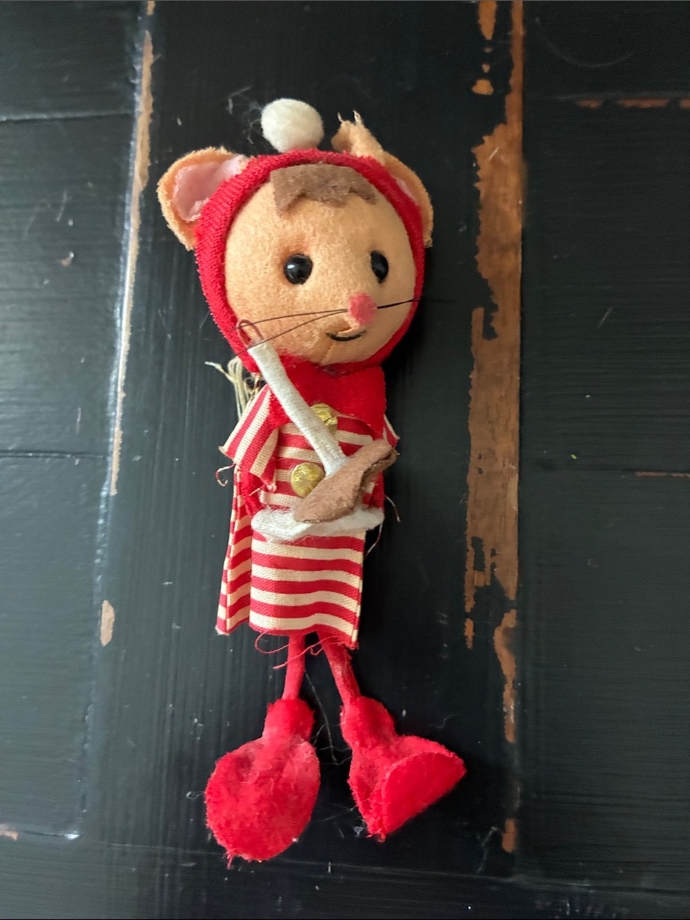 Vintage Christmas Ornament Felt Flocked Posable Mouse